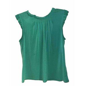 Adrianna Papell Green Shirt  Blouse Size Medium Sleeveless Ruffled Neck Light
